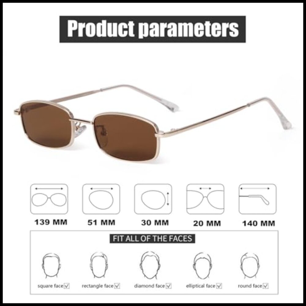 Thin Rectangular Sunglasses Retro Y2k Minimal Chi… - image 7